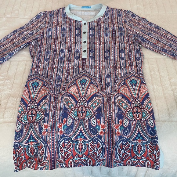 00008 J. McLaughlin Catalina Cloth Tunic Medium Paisley 3/4 Sleeve - Picture 1 of 13